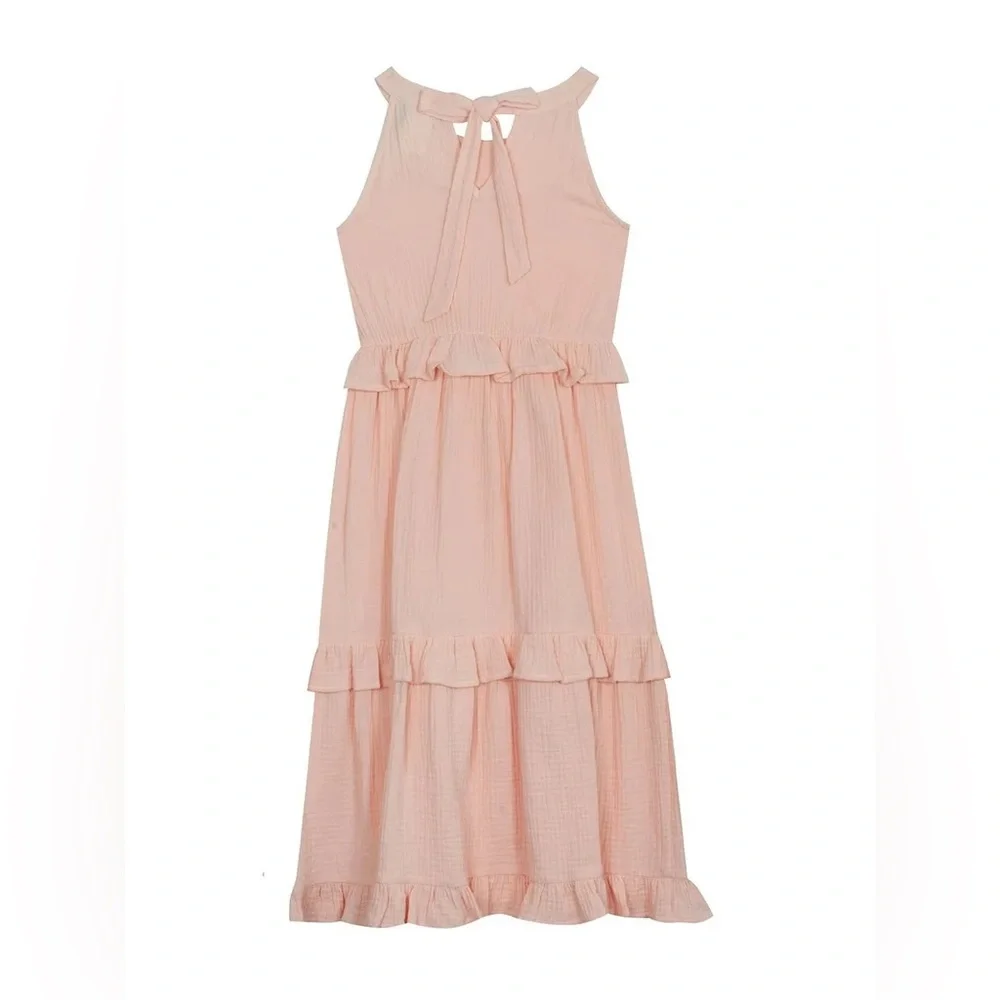 Rare Editions Blush Pink Tiered Ruffle Gauze Maxi Dress size 16 NEW